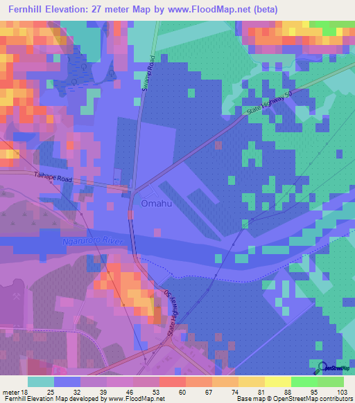 Fernhill,New Zealand Elevation Map