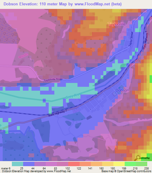 Dobson,New Zealand Elevation Map