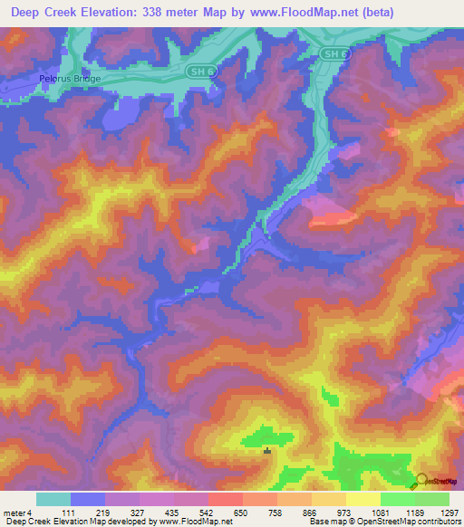 Deep Creek,New Zealand Elevation Map