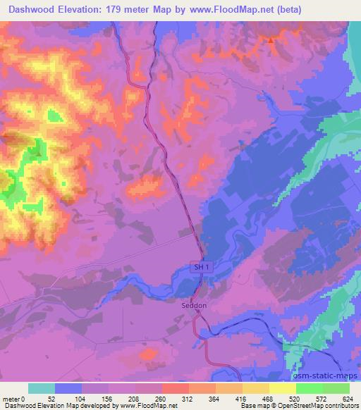 Elevation of Dashwood,New Zealand Elevation Map, Topography, Contour