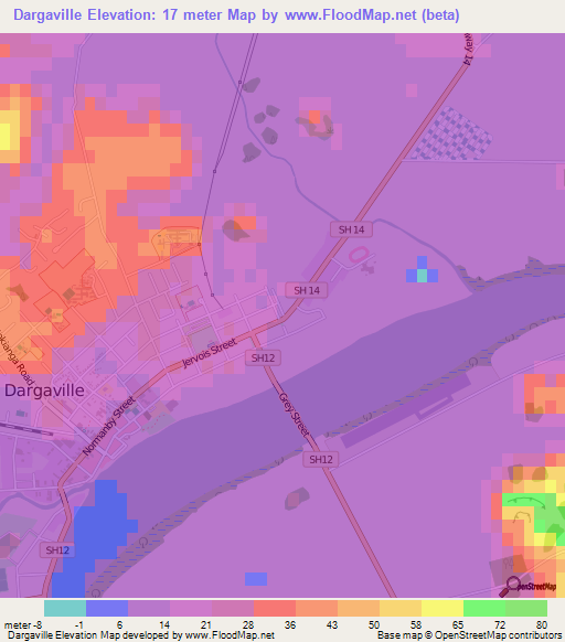 Dargaville,New Zealand Elevation Map