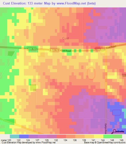 Cust,New Zealand Elevation Map
