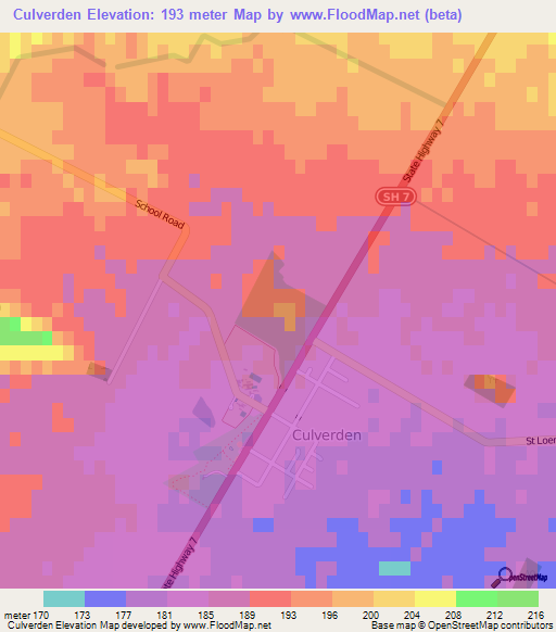 Culverden,New Zealand Elevation Map