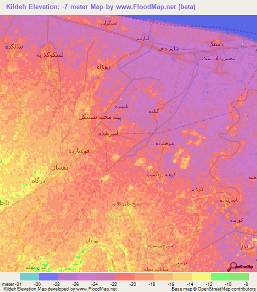 Kildeh,Iran Elevation Map