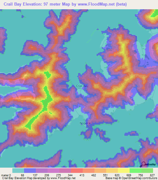 Crail Bay,New Zealand Elevation Map