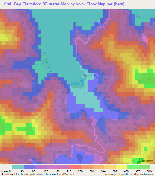 Crail Bay,New Zealand Elevation Map