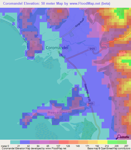 Coromandel,New Zealand Elevation Map