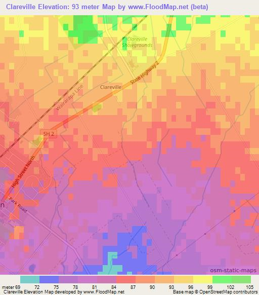Clareville,New Zealand Elevation Map