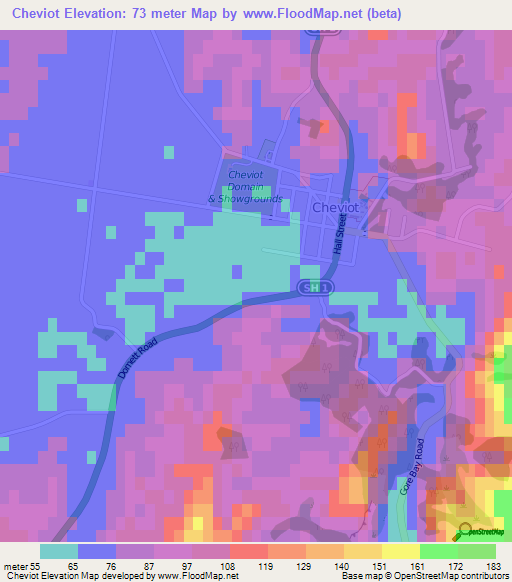 Cheviot,New Zealand Elevation Map