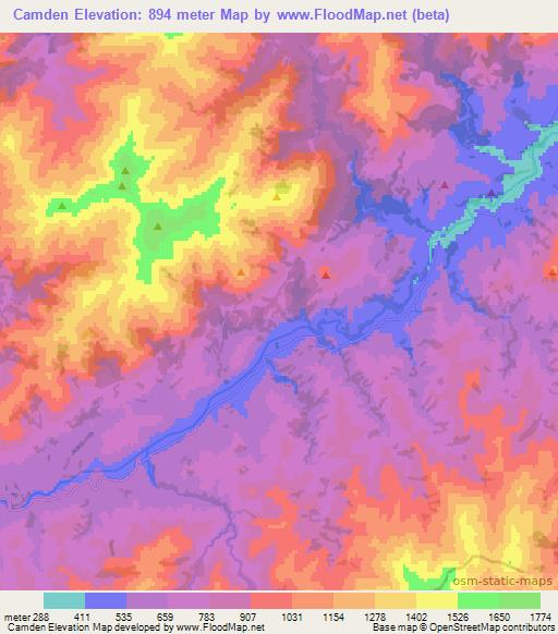Camden,New Zealand Elevation Map