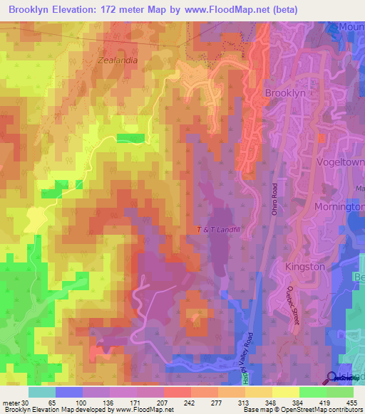 Brooklyn,New Zealand Elevation Map
