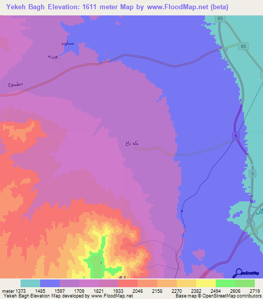 Yekeh Bagh,Iran Elevation Map