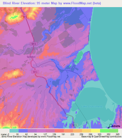Blind River,New Zealand Elevation Map