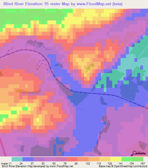 Blind River,New Zealand Elevation Map
