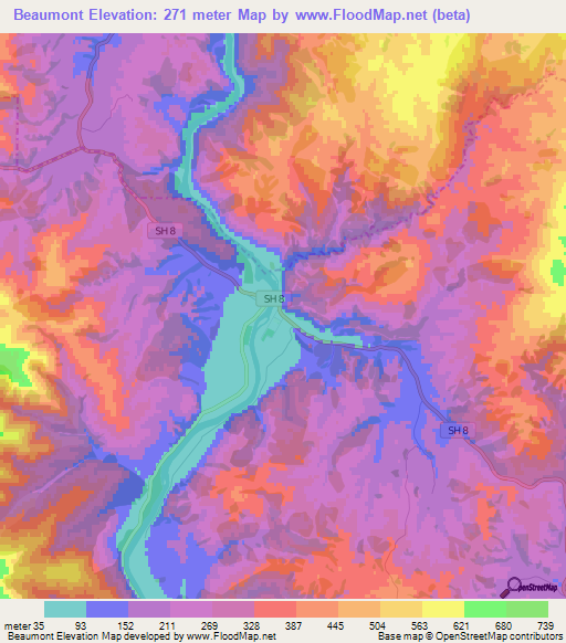 Beaumont,New Zealand Elevation Map