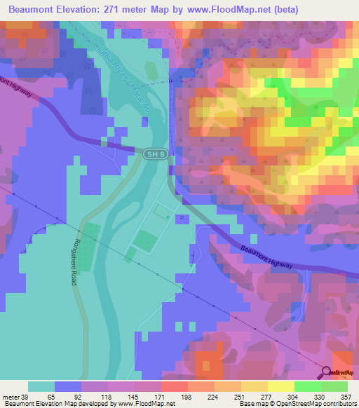 Beaumont,New Zealand Elevation Map