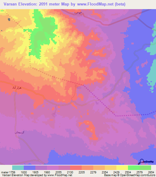 Varsan,Iran Elevation Map