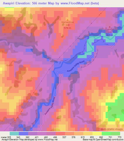 Awapiri,New Zealand Elevation Map