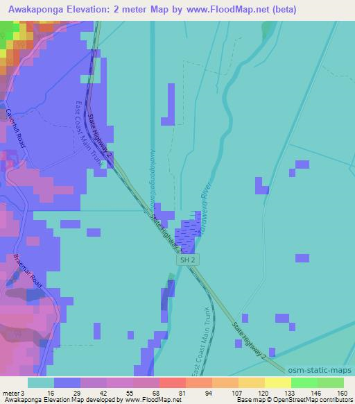 Awakaponga,New Zealand Elevation Map