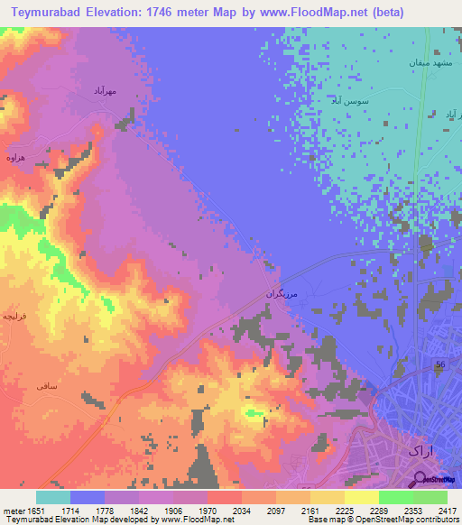 Teymurabad,Iran Elevation Map