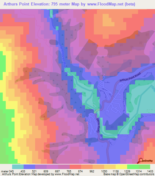 Arthurs Point,New Zealand Elevation Map