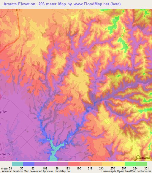 Ararata,New Zealand Elevation Map