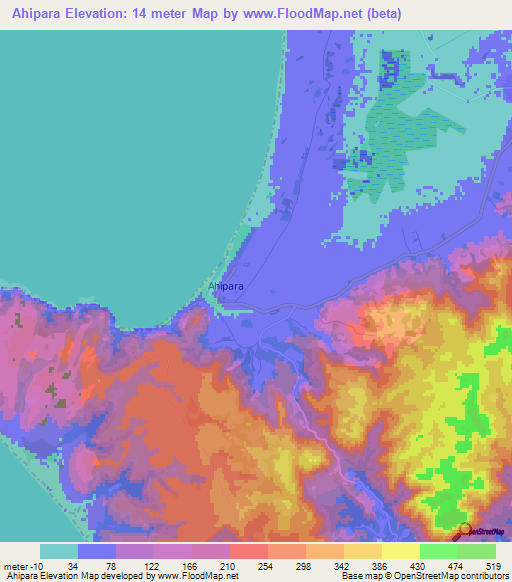 Ahipara,New Zealand Elevation Map