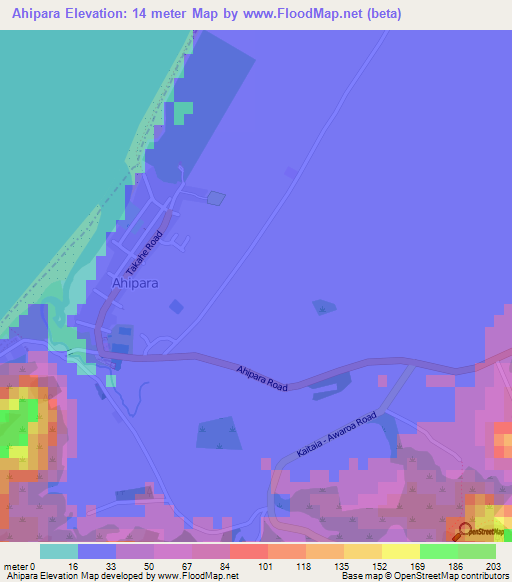 Ahipara,New Zealand Elevation Map