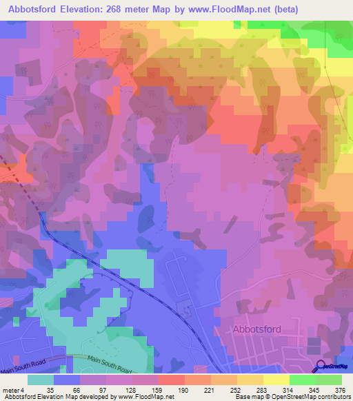 Abbotsford,New Zealand Elevation Map