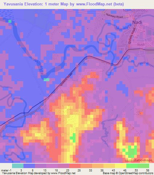 Yavusania,Fiji Elevation Map