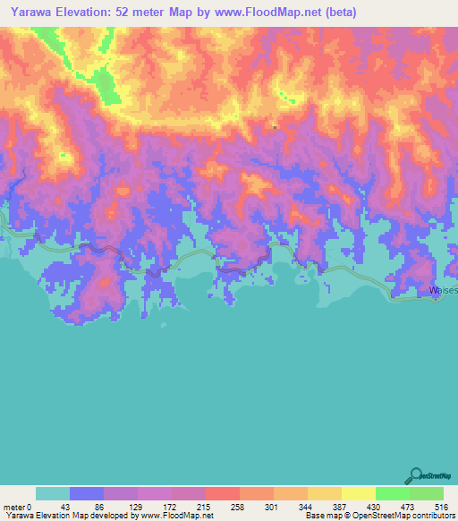 Yarawa,Fiji Elevation Map
