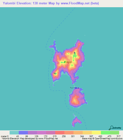 Yalombi,Fiji Elevation Map