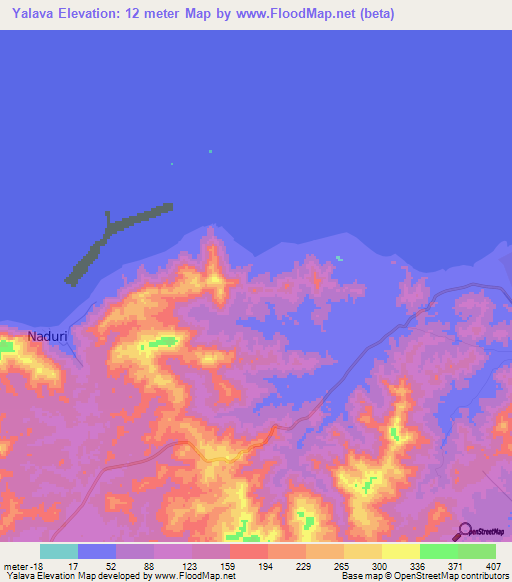 Yalava,Fiji Elevation Map