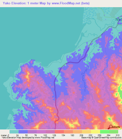 Yako,Fiji Elevation Map