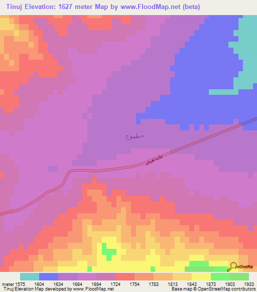 Tinuj,Iran Elevation Map