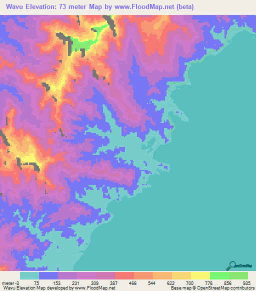 Wavu,Fiji Elevation Map