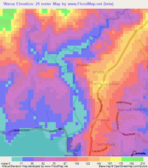 Warua,Fiji Elevation Map