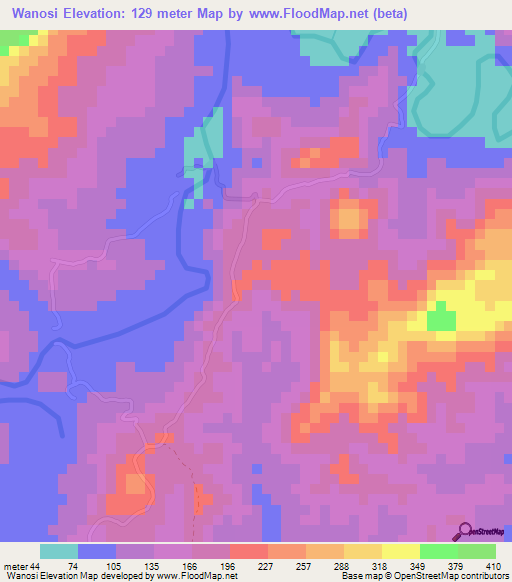 Wanosi,Fiji Elevation Map