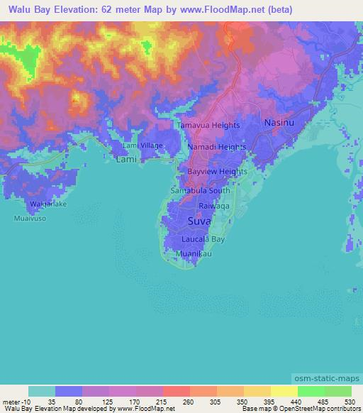 Walu Bay,Fiji Elevation Map