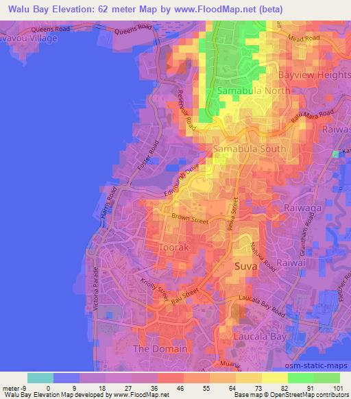 Walu Bay,Fiji Elevation Map