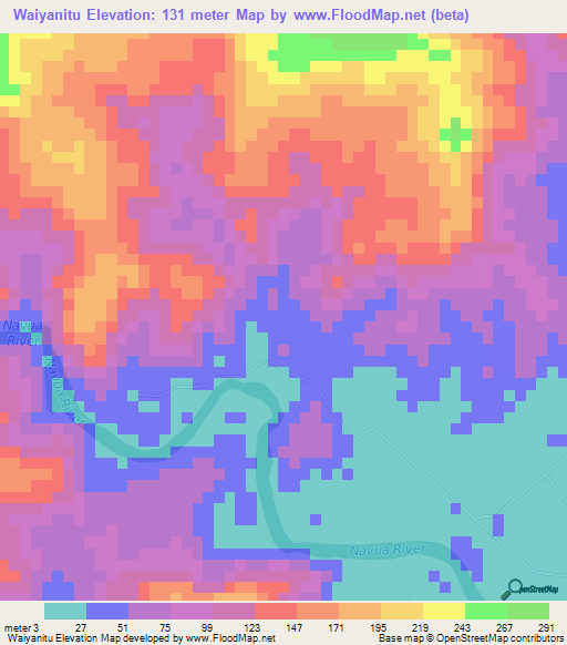 Waiyanitu,Fiji Elevation Map