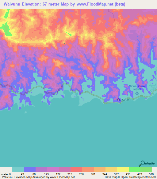 Waivunu,Fiji Elevation Map
