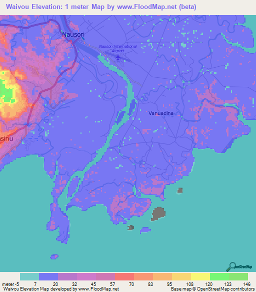 Waivou,Fiji Elevation Map