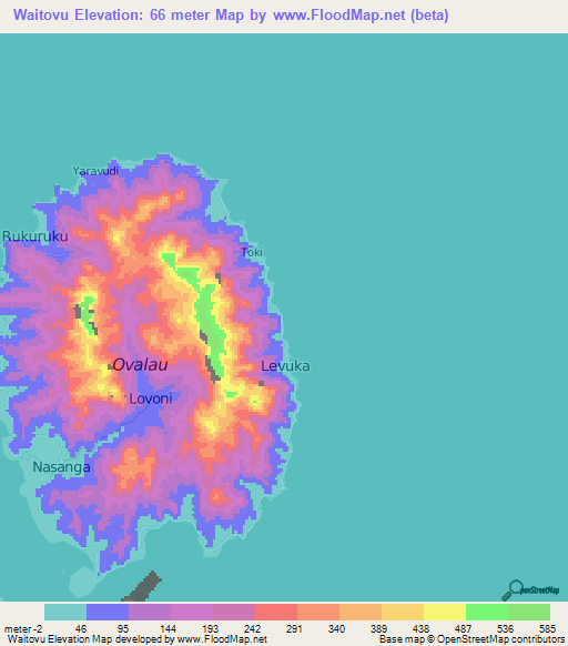 Waitovu,Fiji Elevation Map