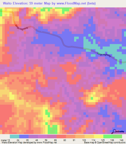 Waito,Fiji Elevation Map