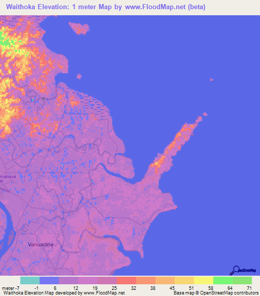Waithoka,Fiji Elevation Map