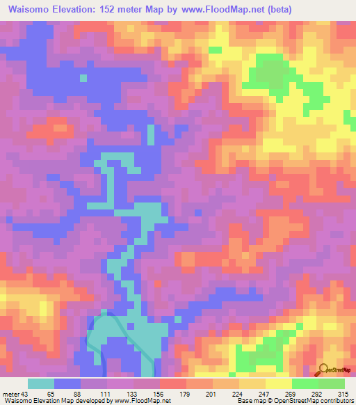 Waisomo,Fiji Elevation Map