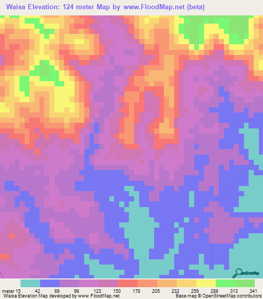 Waisa,Fiji Elevation Map