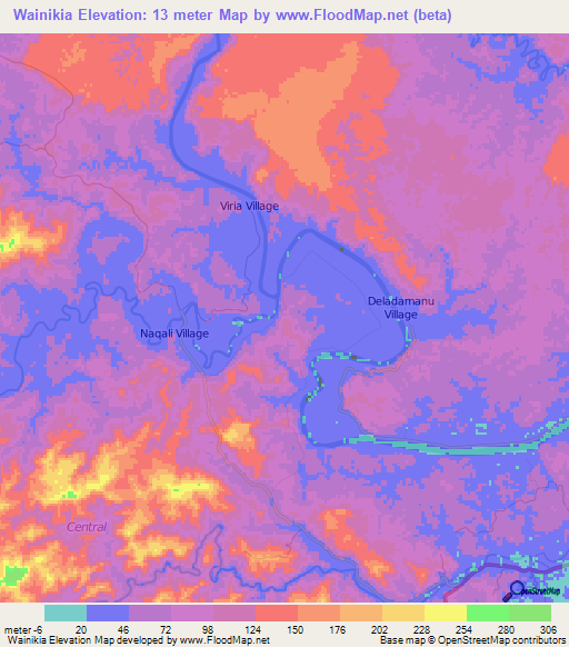 Wainikia,Fiji Elevation Map