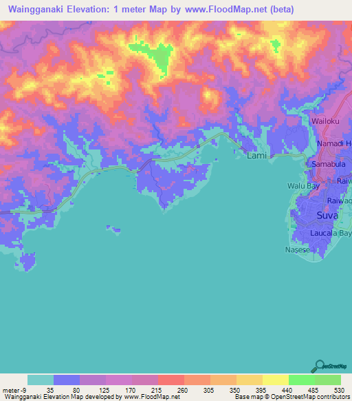 Waingganaki,Fiji Elevation Map
